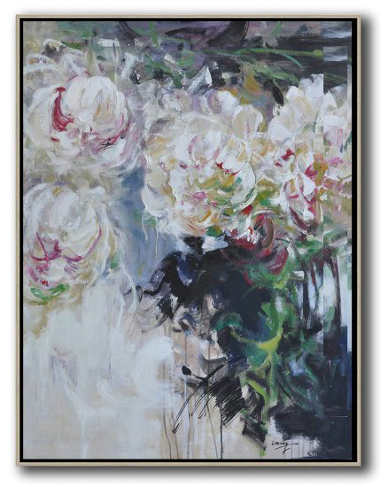 Hame Made Extra Large Vertical Abstract Flower Oil Painting #ABV0A13 - Click Image to Close